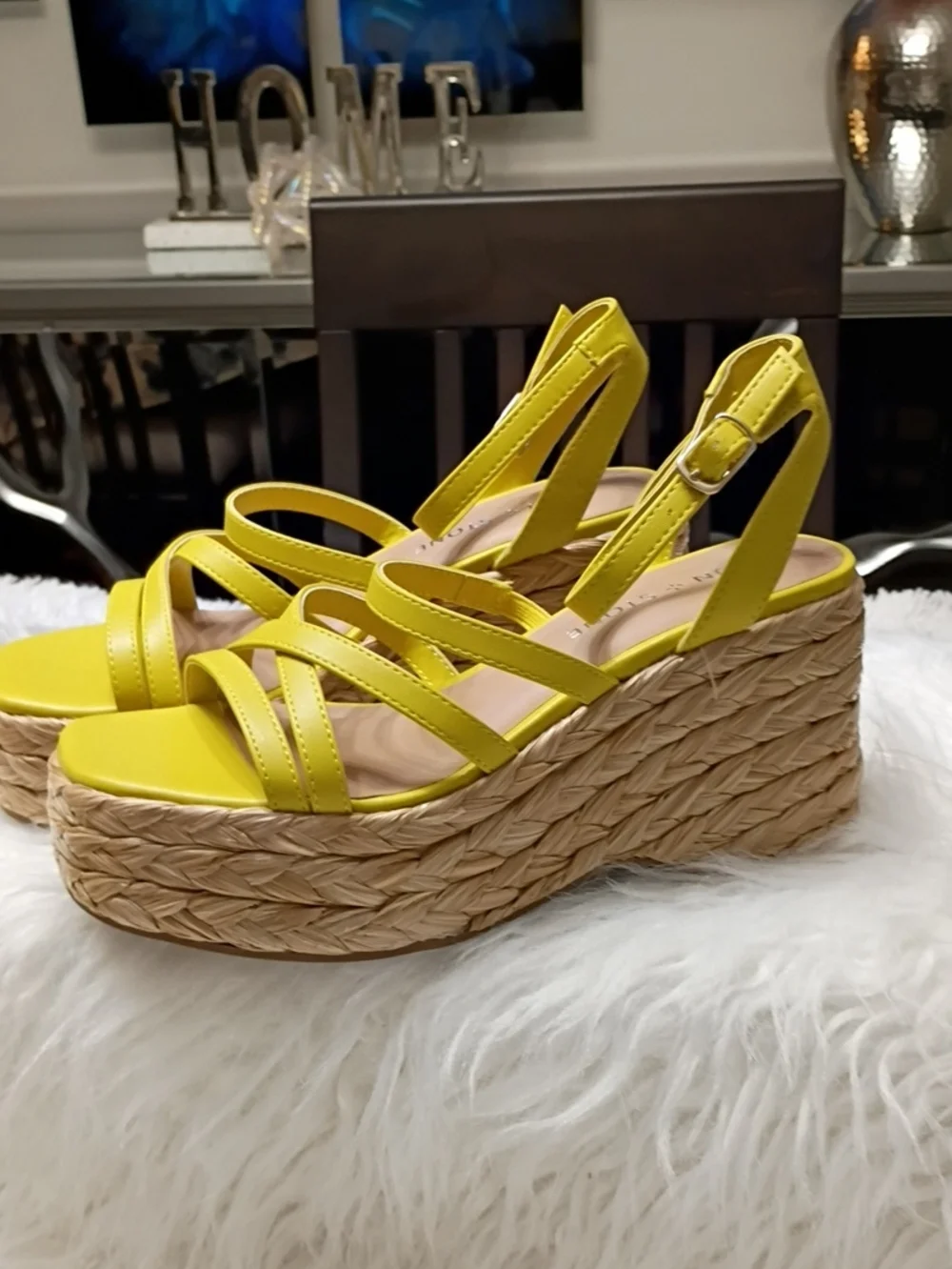 New Sun + Stone Citron Yellow Strappy Rafia Espadrille Platform Sandals 5.5M